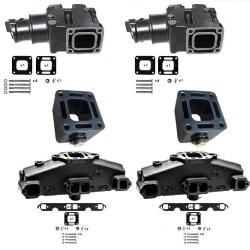 Kit Complet Collecteurs 87114 + Coudes 44354 + Rehausses MAR3320PAR Mercruiser GM 305 5.0L, 350 V8 5.7L 1983-2003 (Joint humide / wet)