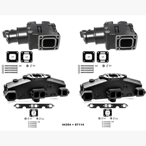 Kit Complet Collecteurs 87114 + Coudes 44354 Mercruiser GM 305 5.0L, 350 V8 5.7L 1983-2003 (Joint humide / wet)