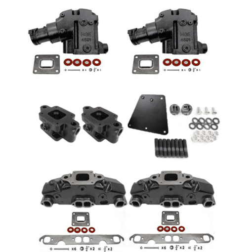 Kit Complet Collecteurs 85735 + Coudes 84591 + Rehausses 64929 Mercruiser 5.0L, 5.7L, 6.2L V8 2002 et + - (Joint sec / dry)