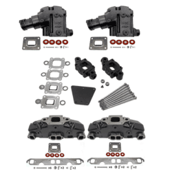 Kit Complet Collecteurs 85735 + Coudes 84591 + Rehausses 65995 Mercruiser 5.0L, 5.7L, 6.2L V8 2002 et + - (Joint sec / dry)