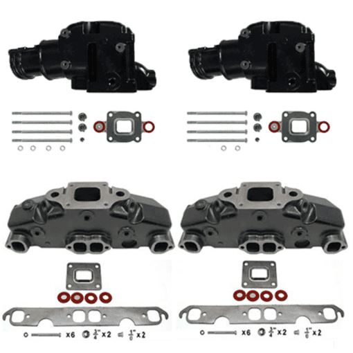 Kit Complet Collecteurs 85735 + Coudes 84309  Mercruiser 5.0L, 5.7L, 6.2L V8 2002 et + - (Joint sec / dry)