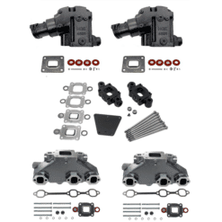 Kit Complet Collecteurs 84612 + Coudes 84591 + Rehausse 65995 Mercruiser 4.3L V6 262- 2003 et + (Joint sec / dry)
