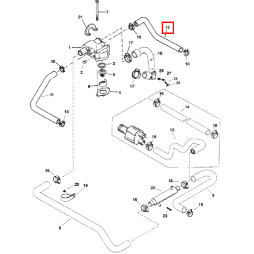 REC32-807697 - Durite moteur - Thermostat vers coude échappement tribord - Original Mercruiser 32-807697