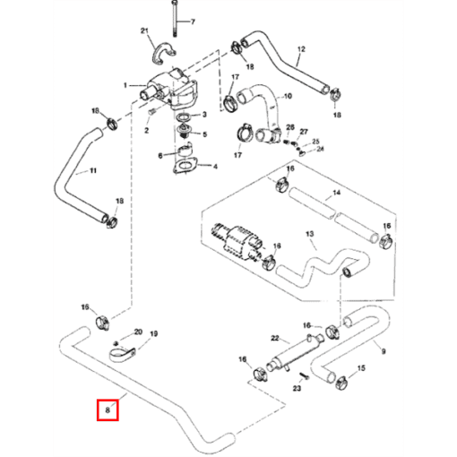 RM32-806209-1 - Durite thermostat vers refroidisseur direction assistée - Original Mercruiser 32-806209-1