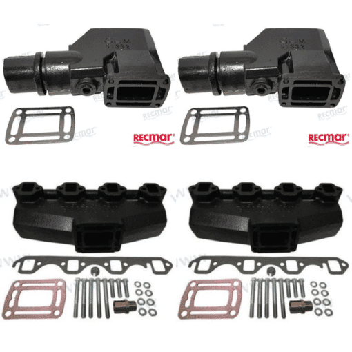 Kit Complet Collecteurs BAOMC1-3852347 + Coudes bâbord REC3855271 + Coudes tribord REC3855269 - Indmar - GM V8 5.0L et 5.7L (Joint humide / wet)