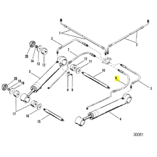 REC32-864960 - Flexible de trim tribord - Embase ALPHA ONE GEN 1 (vérin de trim 411mm) et GEN 2 - Mercruiser 32-864960 / OMC 0508855