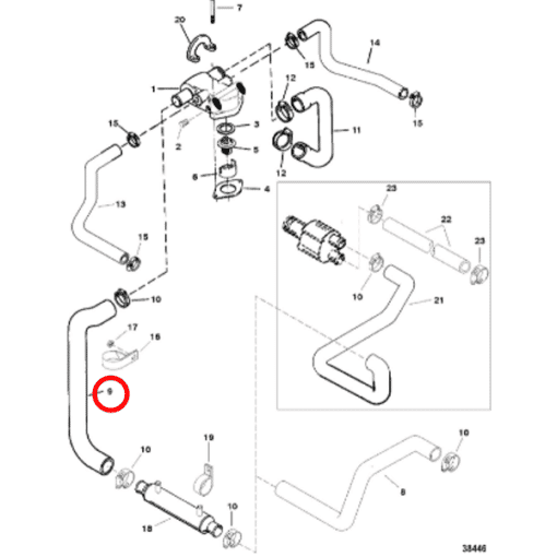 REC32-806856 - Durite de refroidissement - Thermostat vers refroidisseur d'huile - GM V6 et V8 - Mercruiser 32-806856