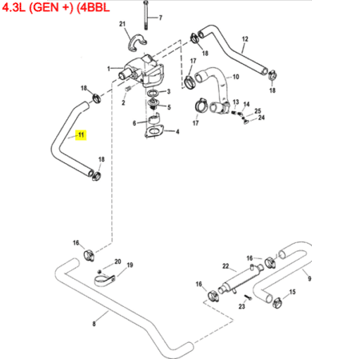 REC32-862139 - Durite refroidissement boitier de thermostat vers coude échappement - GM V6 et V8 - Mercruiser 32-862139