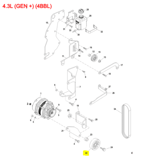 REC8M6500024 - Poulie tendeur alternateur - GM V6 et V8 - Mercruiser 8M6500024