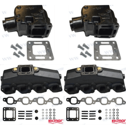 Kit Complet Collecteurs MAR078 + Coudes HOT20970 Mercruiser GM 454 / 502 CID – V8 – 7.4L / 8.2L – 1981 et + (Joint humide / wet)