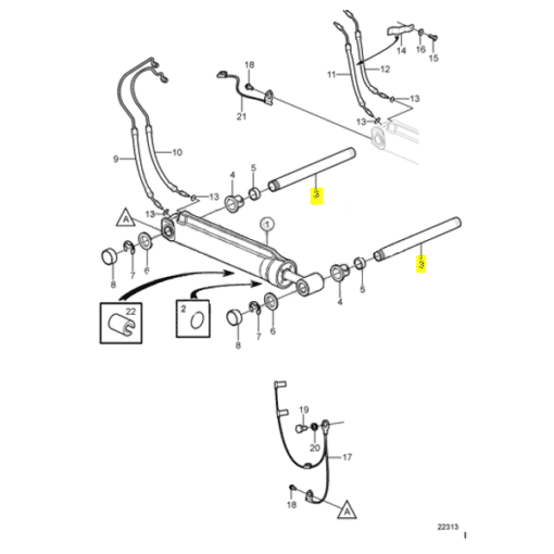 RM3857431 - Axe de vérin de trim - Article original - Embase TSK SX - Volvo Penta 3857431 / OMC 3857431